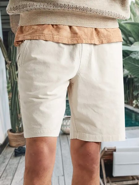 Men's Cotton Linen Style Casual Shorts, White, Shorts