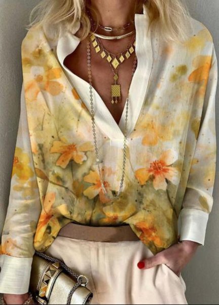 Casual Long Sleeve Blouse, White, Blouses & Shirts
