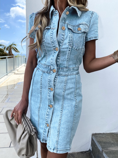 Stretch Mid Length Retro Slim Single Breasted Pack Hip One Step Denim Dress, Lightblue, Mini Dresses
Stretch Mid Length Retro Slim Single Breasted Pack Hip One Step Denim Dress, Lightblue, Mini Dresses