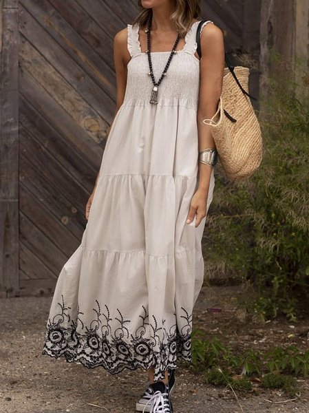 Cotton Floral Regular Fit Short Sleeve Woven Dress, As picture, Maxi Dresses