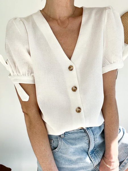 Plain V Neck Casual Cotton Blends Short Sleeve Blouse, White, Shirts & Blouses
Plain V Neck Casual Cotton Blends Short Sleeve Blouse, White, Shirts & Blouses