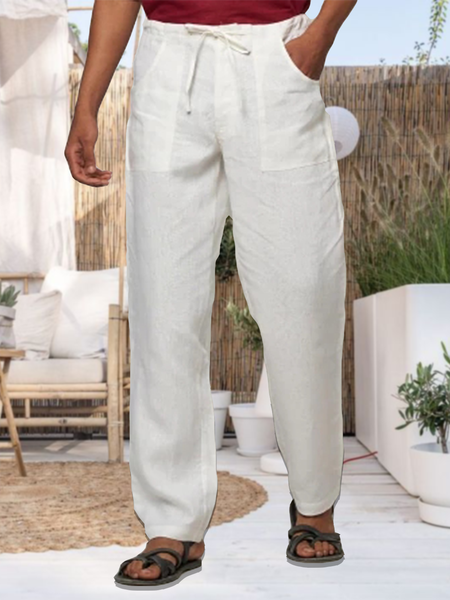 Cotton And linen Style American Casual Basic Wild linen Trousers, As picture, Pants