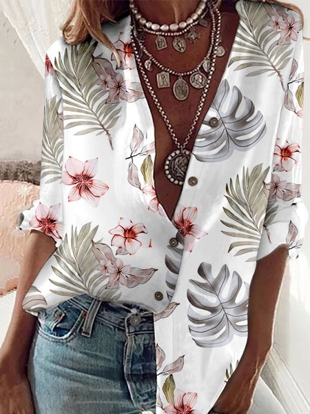 Casual Floral Long Sleeve Shirt Collar Plus Size Printed Tops Blouses, White, Blouses & Shirts
Casual Floral Long Sleeve Shirt Collar Plus Size Printed Tops Blouses, White, Blouses & Shirts
