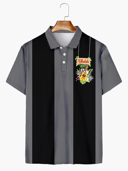 Resort-Style Hawaiian Ukulele Moisture-Wicking Lapel Short Sleeve Polo Print Top, Gray, Men's t-shirts
Resort-Style Hawaiian Ukulele Moisture-Wicking Lapel Short Sleeve Polo Print Top, Gray, Men's t-shirts