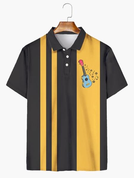 Resort-Style Hawaiian Ukulele Moisture-Wicking Lapel Short Sleeve Polo Print Top, Black, Men's t-shirts
Resort-Style Hawaiian Ukulele Moisture-Wicking Lapel Short Sleeve Polo Print Top, Black, Men's t-shirts