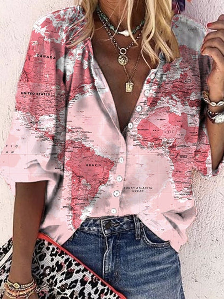 Vacation Loosen V Neck Map Short Sleeve Blouse, Multicolor, Shirts & Blouses
Vacation Loosen V Neck Map Short Sleeve Blouse, Multicolor, Shirts & Blouses