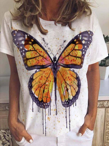 

Monarch Butterfly Watercolor Print Women's Short Sleeve T-Shirt, As picture, T-shirts
