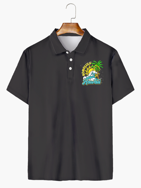 Resort Style Hawaiian Series Coconut Tree Element Moisture Wicking Lapel Short-Sleeved Polo Print Top, Black, Men's t-shirts
Resort Style Hawaiian Series Coconut Tree Element Moisture Wicking Lapel Short-Sleeved Polo Print Top, Black, Men's t-shirts