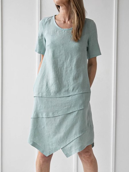 Casual Plain Regular Fit Short Sleeve Woven Dress, Lightgreen, Mini Dresses