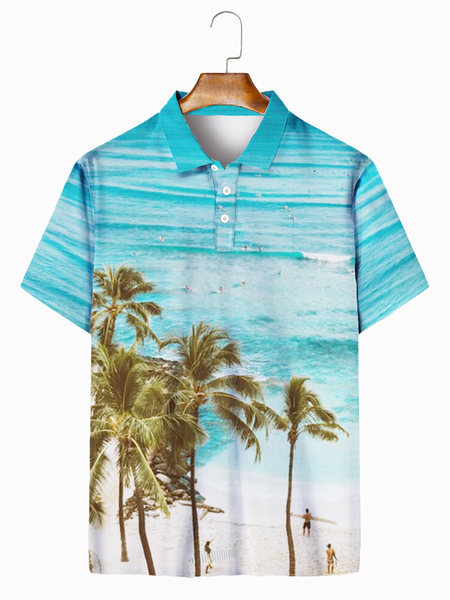 Resort Style Hawaiian Series Coconut Tree Element Moisture Wicking Lapel Short-Sleeved Polo Print Top, Blue, Men's t-shirts
Resort Style Hawaiian Series Coconut Tree Element Moisture Wicking Lapel Short-Sleeved Polo Print Top, Blue, Men's t-shirts