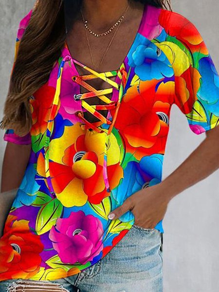 Light shadow rainbow color gradient flower print lace up loose top T-shirt Plus Size, Multicolor, T-Shirts
Light shadow rainbow color gradient flower print lace up loose top T-shirt Plus Size, Multicolor, T-Shirts
