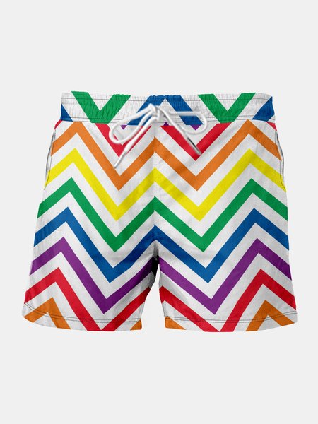 Rainbow Graphic Men's Casual Beach Shorts, Multicolor, Men's shorts