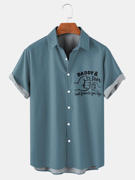 Father and Son Graphic Men's Casual Short Sleeve Shirt, Blue, Men's Floral shirt