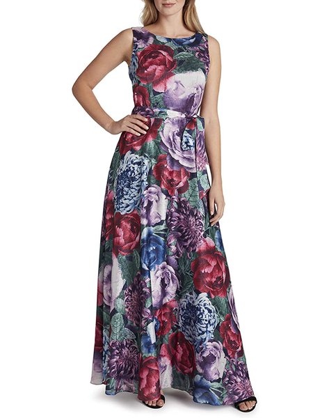 Floral Loosen Romantic Sleeveless Woven Dress, As picture, Maxi Dresses