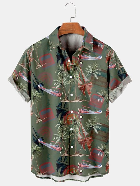 Mens Coconut Tree Print Casual Breathable Short Sleeve Shirt, Green, Men's Floral shirt
Mens Coconut Tree Print Casual Breathable Short Sleeve Shirt, Green, Men's Floral shirt