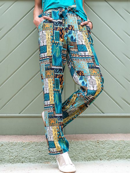 Geometric Patchwork Belted Straight-Leg Elastic Waist Casual Pants, Green, Pants
Geometric Patchwork Belted Straight-Leg Elastic Waist Casual Pants, Green, Pants