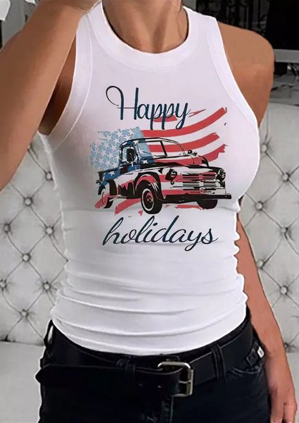 Letter Regular Fit Casual Knit, White, Tanks & Camis