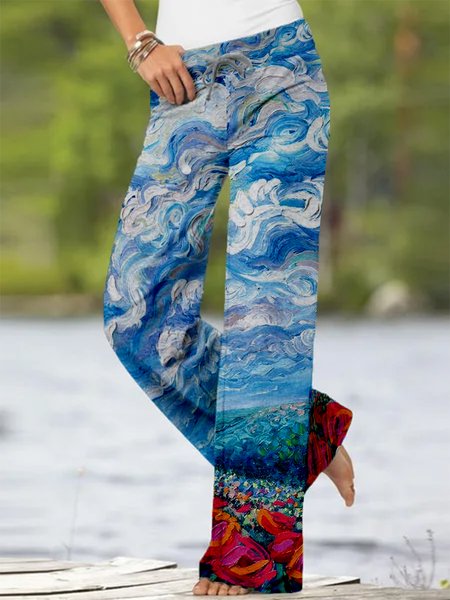 Casual Vacation Landscape Painting Elastic Waist Regular Fit Long Pants, Blue, Pants
Casual Vacation Landscape Painting Elastic Waist Regular Fit Long Pants, Blue, Pants
