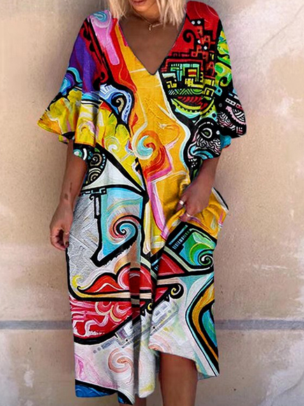 Vintage Art Illustration Print Resort Beach Dress Casual Loosen Short Sleeve Woven Dress, Multicolor, Dresses
Vintage Art Illustration Print Resort Beach Dress Casual Loosen Short Sleeve Woven Dress, Multicolor, Dresses