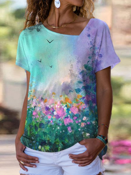 Vacation Printed Asymmetrical Neck Short Sleeve T-Shirt, Multicolor, T-Shirts
Vacation Printed Asymmetrical Neck Short Sleeve T-Shirt, Multicolor, T-Shirts