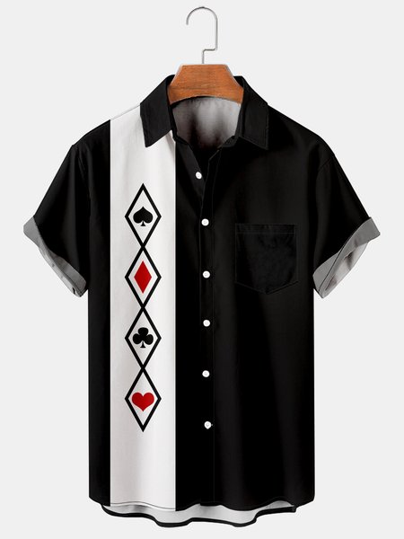 Mens Poker Symbols Print Lapel Loose Chest Pocket Short Sleeve Funky Bowling Shirts, Black, Men's Floral shirt
Mens Poker Symbols Print Lapel Loose Chest Pocket Short Sleeve Funky Bowling Shirts, Black, Men's Floral shirt