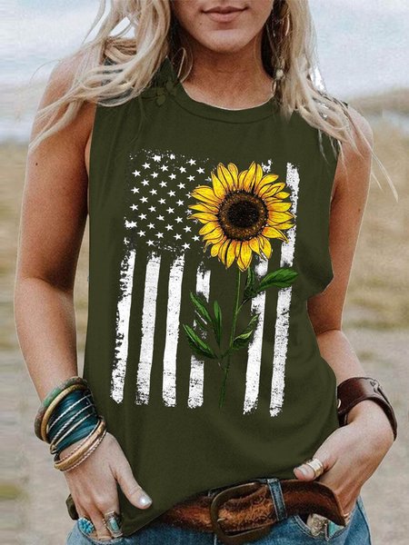 Star striped flower chrysanthemum flag printed loose army green T-shirt Plus Size, Tanks & Camis 
Star striped flower chrysanthemum flag printed loose army green T-shirt Plus Size, Tanks & Camis