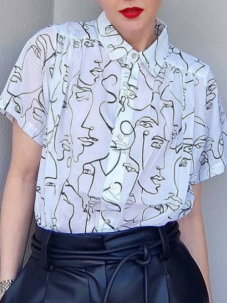 Casual Shirt Collar Short Sleeve Abstract Printed Blouse, White, Blouses and Shirts
Casual Shirt Collar Short Sleeve Abstract Printed Blouse, White, Blouses and Shirts