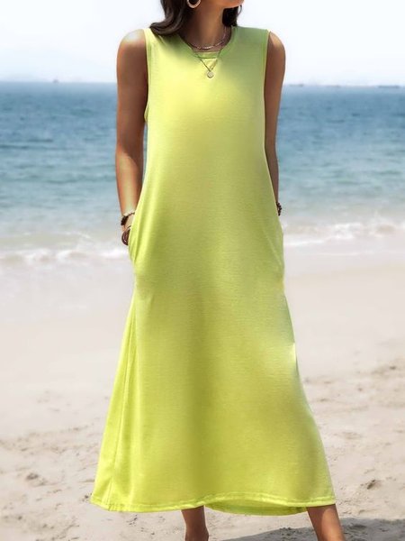 Vacation Short Sleeve Knit Dress, Yellow, Summer Dresses