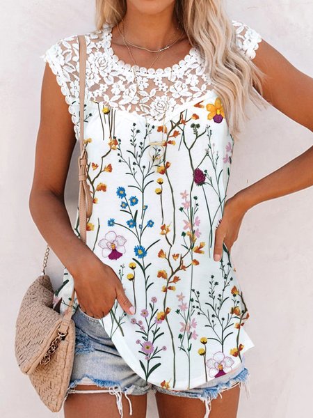Round Neck Floral Lace Regular Fit Vacation Knit Tank, White, Tanks & Camis
Round Neck Floral Lace Regular Fit Vacation Knit Tank, White, Tanks & Camis