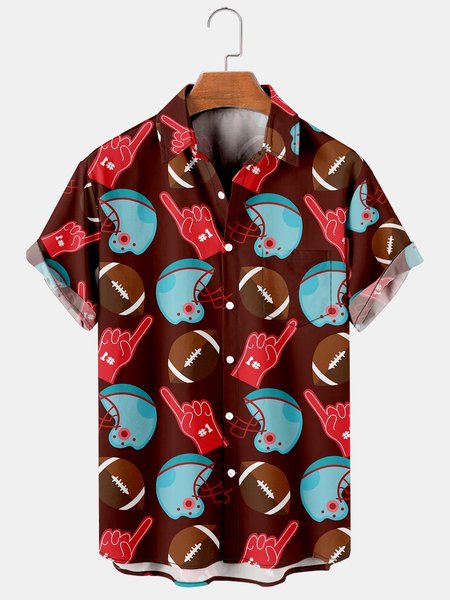 Men's Breathable Short Sleeve Hawaiian Shirt with Chest Pocket, Red, Men's Floral shirt