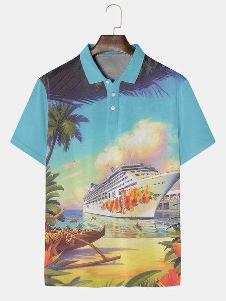 Resort Style Hawaiian Series Coconut Tree Floral Elements Lapel Short-Sleeved Polo Print Top, Multicolor, Men's t-shirts
Resort Style Hawaiian Series Coconut Tree Floral Elements Lapel Short-Sleeved Polo Print Top, Multicolor, Men's t-shirts