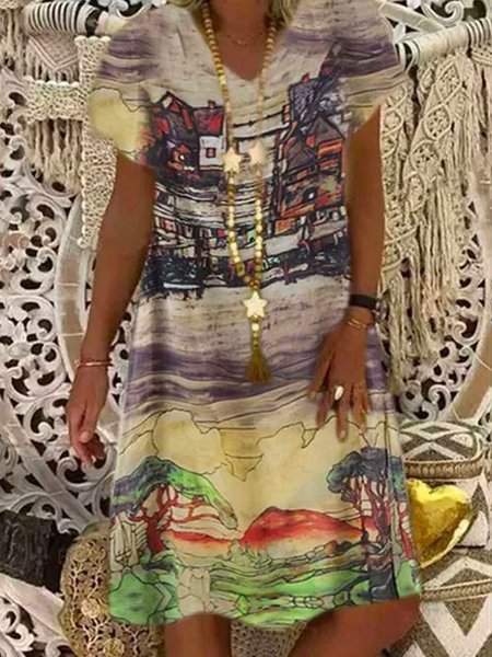 Casual famous painting series print short-sleeved dress, Multicolor, Dresses
Casual famous painting series print short-sleeved dress, Multicolor, Dresses