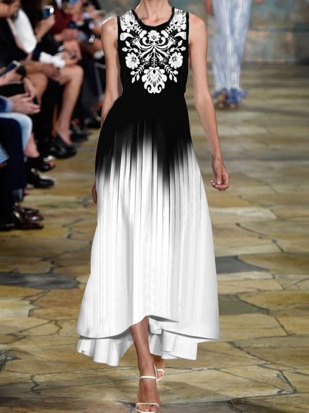 Tie Dye Floral Round Neck Catwalk Style Sleeveless A-line Dresses, Black, Maxi Dresses
Tie Dye Floral Round Neck Catwalk Style Sleeveless A-line Dresses, Black, Maxi Dresses