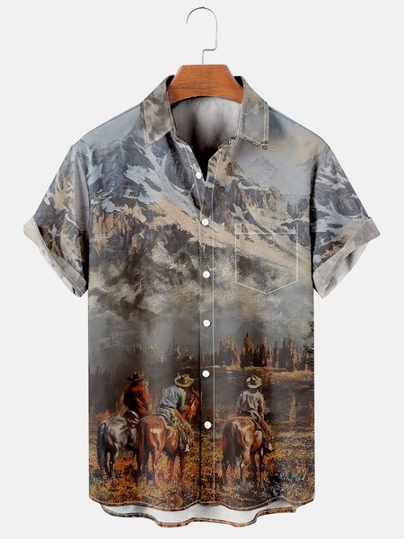Mens Cowboy Print Lapel Loose Chest Pocket Short Sleeve Funky Hawaiian Shirts, Gray, Men's Floral shirt
Mens Cowboy Print Lapel Loose Chest Pocket Short Sleeve Funky Hawaiian Shirts, Gray, Men's Floral shirt