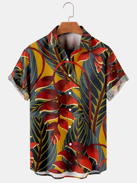Mens Hawaiian Leaves Print Lapel Loose Chest Pockets Short Sleeve Funky Aloha Shirts, Red, Men's Floral shirt
Mens Hawaiian Leaves Print Lapel Loose Chest Pockets Short Sleeve Funky Aloha Shirts, Red, Men's Floral shirt