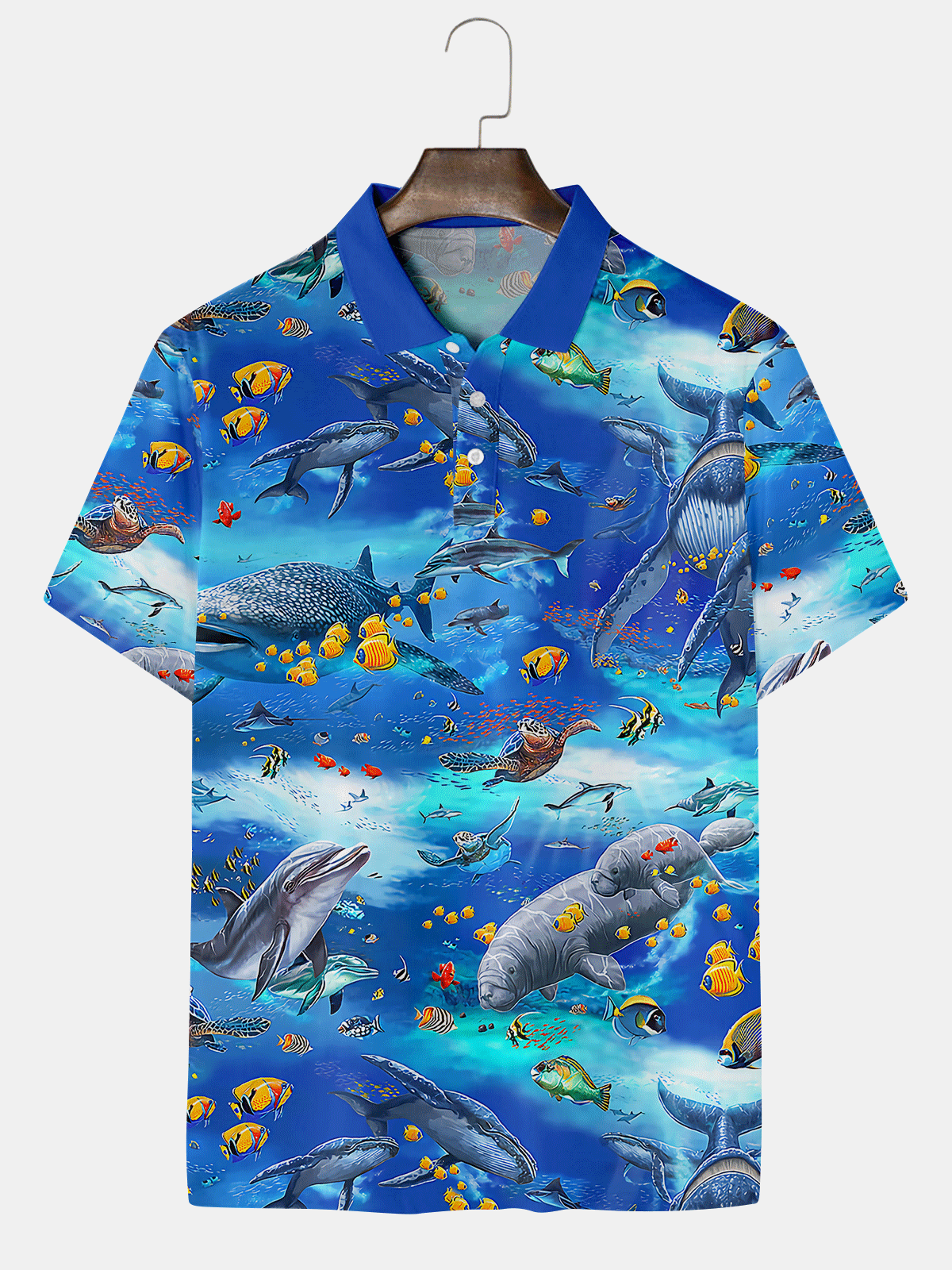 Resort-Style Hawaiian Marine Element Lapel Short-Sleeved Polo Print Top, Blue, Men's t-shirts
Resort-Style Hawaiian Marine Element Lapel Short-Sleeved Polo Print Top, Blue, Men's t-shirts