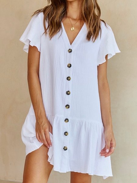 Plain Cotton blends Regular Fit Casual Short Sleeve Woven Dress, White, Dresses
Plain Cotton blends Regular Fit Casual Short Sleeve Woven Dress, White, Dresses