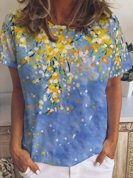 Casual Simple Abstract Print Crew Neck Short Sleeve T-Shirt, As picture, T-shirts
Casual Simple Abstract Print Crew Neck Short Sleeve T-Shirt, As picture, T-shirts