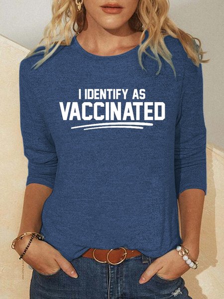 I Identify As Vaccinated Casual Long Sleeve Tops, Blue, Long sleeves
