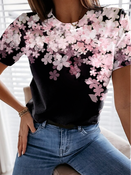 Crew Neck Floral Cotton Blends Short Sleeve T-Shirt, Pink, Blouses & Shirts
Crew Neck Floral Cotton Blends Short Sleeve T-Shirt, Pink, Blouses & Shirts