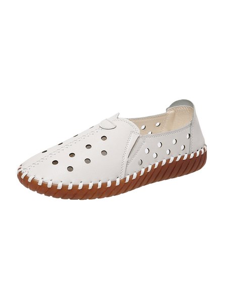 JFN Hollow Hollow Breathable Moccasin Casual Shoes, Beige, Flats