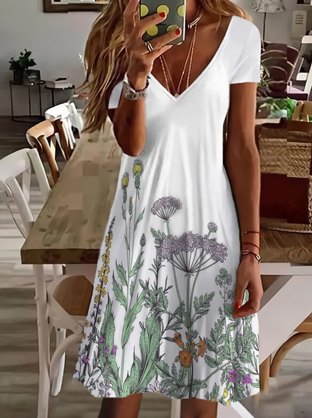 Floral Regular Fit Casual Cotton Blends Short Sleeve Knit Dress, White, Mini Dresses
Floral Regular Fit Casual Cotton Blends Short Sleeve Knit Dress, White, Mini Dresses