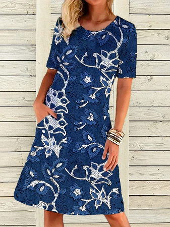 Boho Vacation Floral Tribal Crew Neck Short Sleeve Woven Dress, Purplish blue, Dresses
Boho Vacation Floral Tribal Crew Neck Short Sleeve Woven Dress, Purplish blue, Dresses