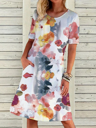 Boho Vacation Floral Regular Fit Crew Neck Short Sleeve Woven Dress, Multicolor, Dresses
Boho Vacation Floral Regular Fit Crew Neck Short Sleeve Woven Dress, Multicolor, Dresses
