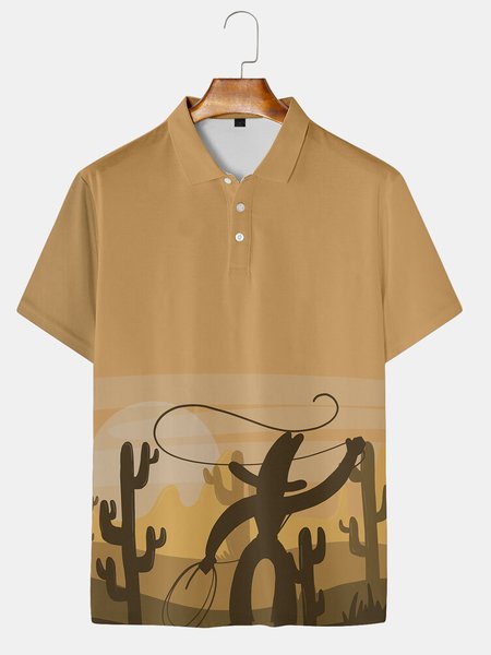 Casual Style Culture Series Retro Gradient Cactus Element Lapel Short-Sleeved Polo Print Top, Deep khaki, Men's t-shirts
Casual Style Culture Series Retro Gradient Cactus Element Lapel Short-Sleeved Polo Print Top, Deep khaki, Men's t-shirts