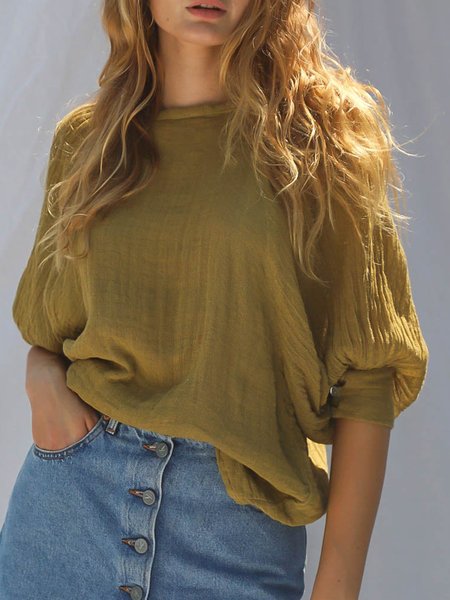 Crew Neck Loosen Casual Half sleeve Top, Aqua, Tops