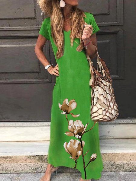 Floral Printed V Neck Casual Vacation Short Sleeve Green Maxi Dress, Dresses
Floral Printed V Neck Casual Vacation Short Sleeve Green Maxi Dress, Dresses