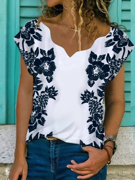 Vacation Floral Printed Casual Loosen V Neck Short Sleeve T-Shirt, White, T-Shirts
Vacation Floral Printed Casual Loosen V Neck Short Sleeve T-Shirt, White, T-Shirts