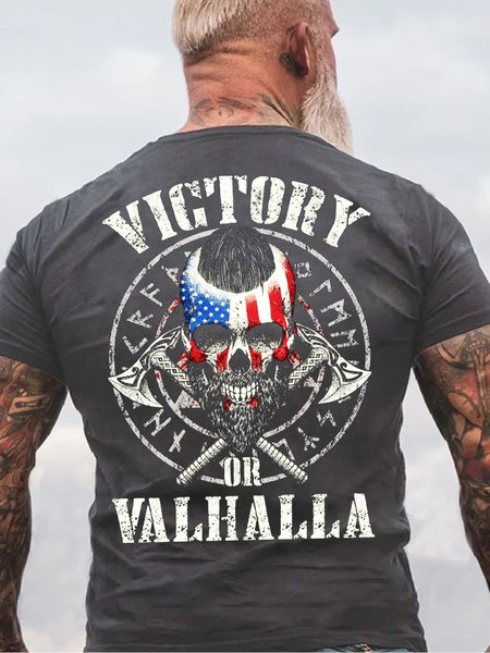 American Viking Victory Or Valhalla Casual Cotton Short Sleeve T-Shirt, Deep gray, T-shirts