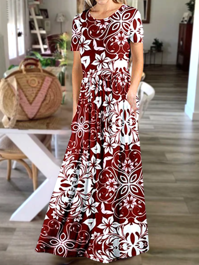 Red & White Contrast Floral Print Side Pocket Long Beachside Dress Loosen Short Sleeve Woven Dress, Floral Dresses
Red & White Contrast Floral Print Side Pocket Long Beachside Dress Loosen Short Sleeve Woven Dress, Floral Dresses